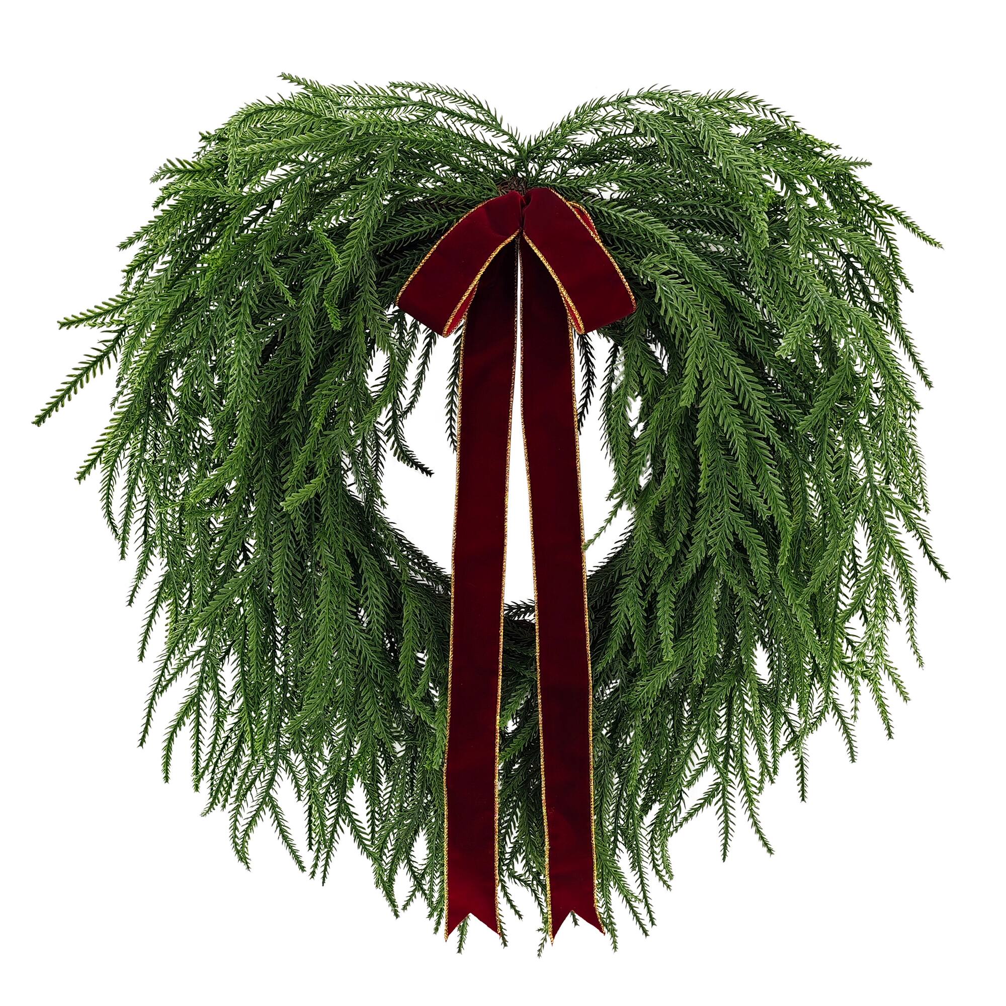 22" Green Artificial Norfolk Pine Christmas Wreath with Bow